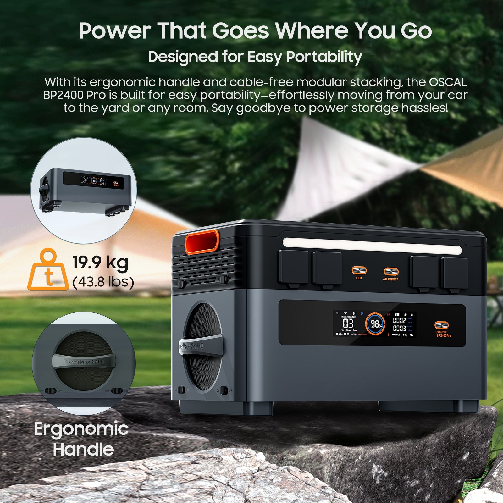 OSCAL PowerMax 1872Wh Portable Power Station with 2400W Output & Expandable Battery System