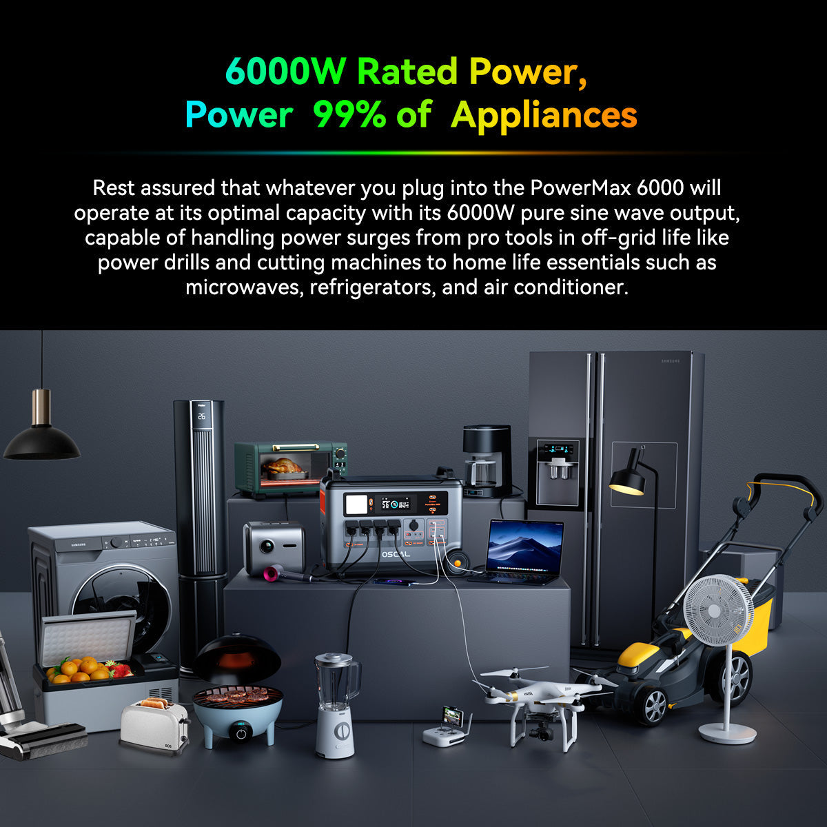 OSCAL PowerMax 6000 Expandable Portable Power Station 3600Wh LiFePO4 Solar Generator-4